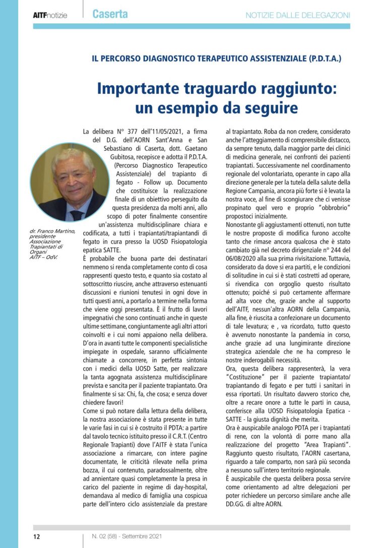 Percorso Diagnostico Terapeutico Assistenziale(PDTA) Trapiantati/Trapiantandi  di Rene